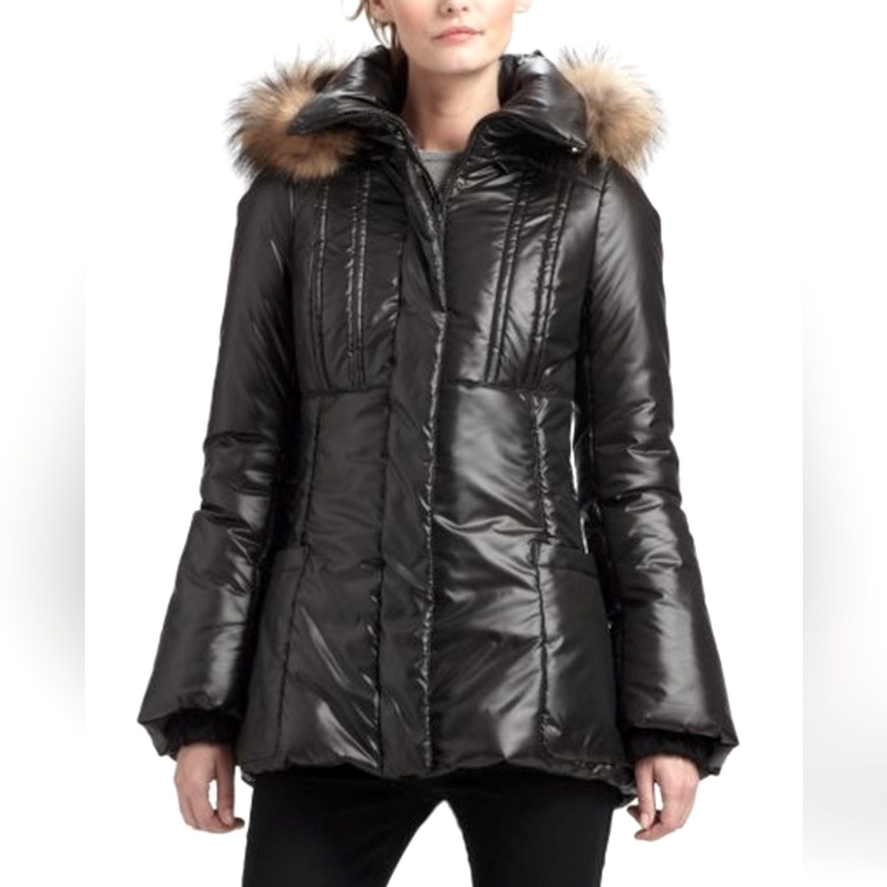 MACKAGE - BLACK NYLON FUR HOOD WINTER PARKA WITH CABLEKNIT CUFF